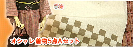 本格派さんのための、小粋な綿着物5点・Aセット!