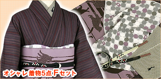 本格派さんのための、小粋な綿着物5点・Fセット!