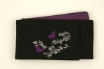 <リバーシブル>浴衣におすすめ!蝶と草の刺繍が入った本麻半幅帯(黒/紫)